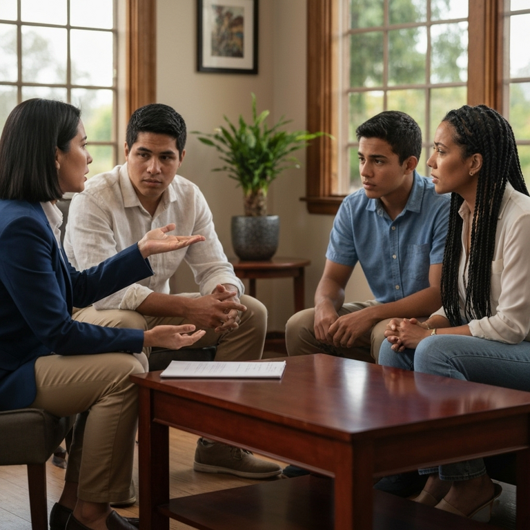 Visa E-2 vs L1: ¿qué opción conviene más para empresarios latinos? 2 Entrepreneur and family with lawyer in office.