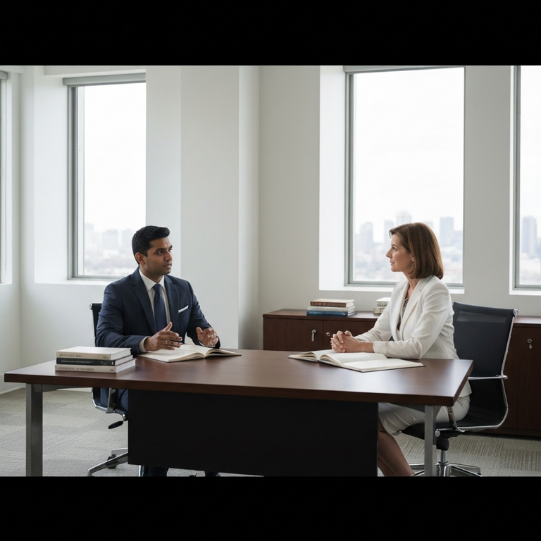 Entrevista de visa ejecutiva e inversion en una oficina moderna de EEUU visa de inversion para emprender