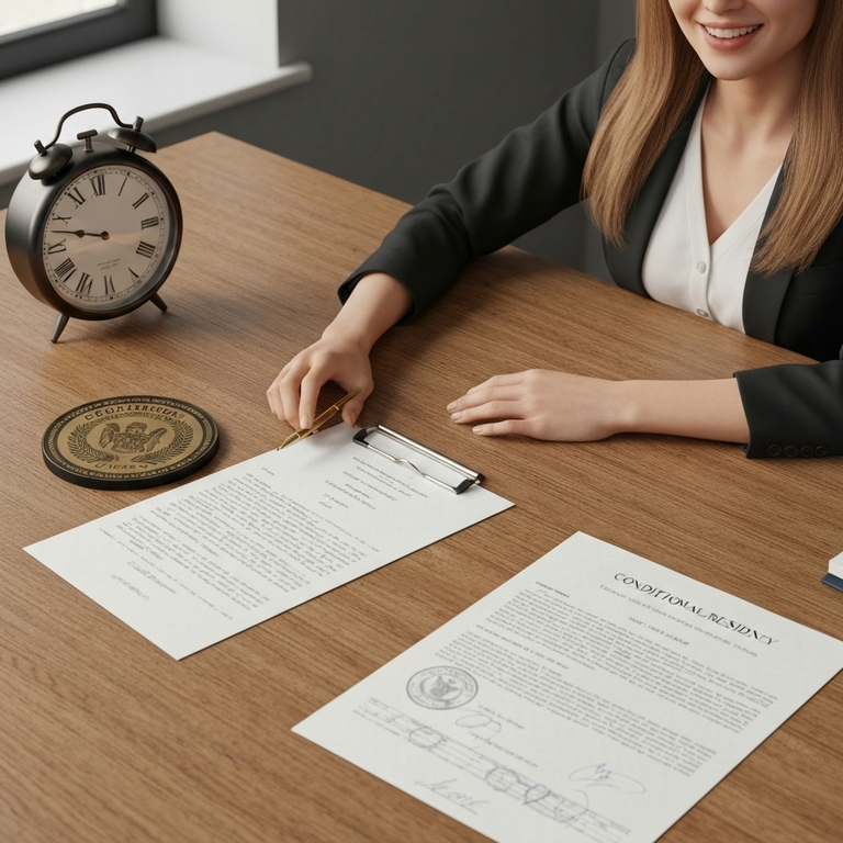 ¿Pierdo mi residencia permanente si me divorcio en EE. UU.? 2 Documentos de residencia condicional sobre un escritorio para remover condiciones tras un divorcio