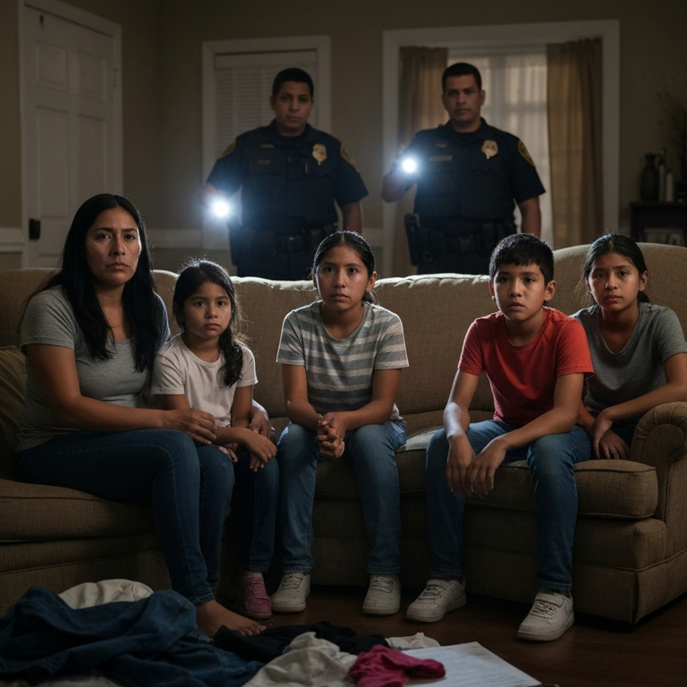Familia hispana durante allanamiento a su casa