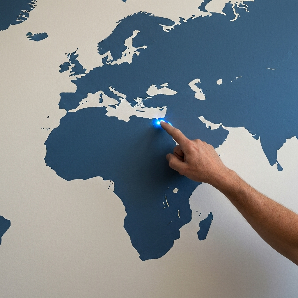 Descubre cómo el nuevo boletín de visas abre oportunidades DV y acelera tu camino a la residencia 1 Mano senalando un mapa regional en una pared destacando Africa y Europa con asignaciones DV