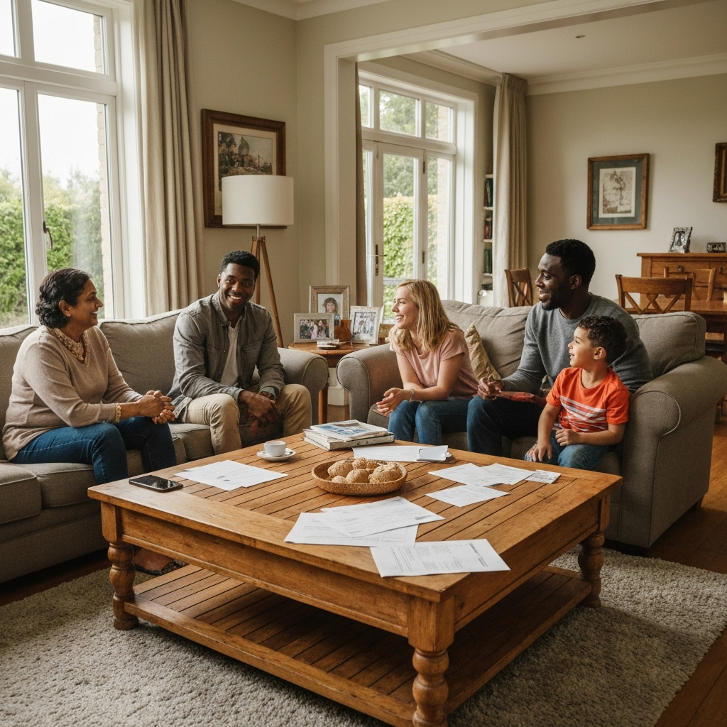 Descubre cómo la DV-2026 visa cambios de proceso pueden acelerar tu residencia en EE. UU. con reglas nuevas que transforman todo 3 Familia reunida en sala iluminada