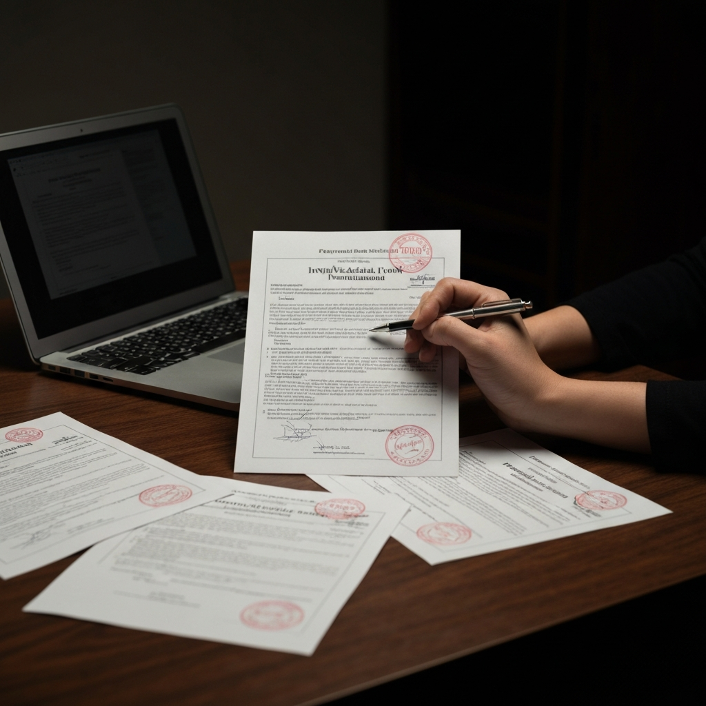 Manos firmando documentos para recuperar la residencia americana