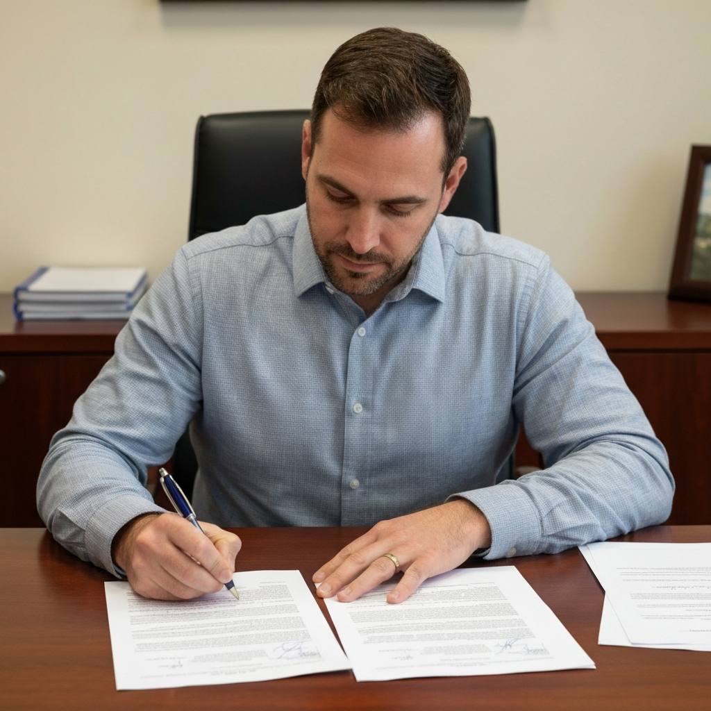 Tipos de perdones migratorios más comunes 2 Manos firmando formularios, tipos de perdones migratorios