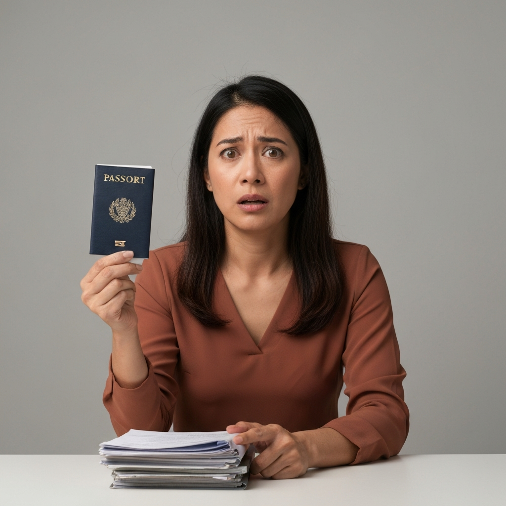 ¿Qué sucede con las personas que entraron con visa y se quedaron? 1 Personas que entraron con visa y se quedaron, mujer mirando documentos y expresion determinada