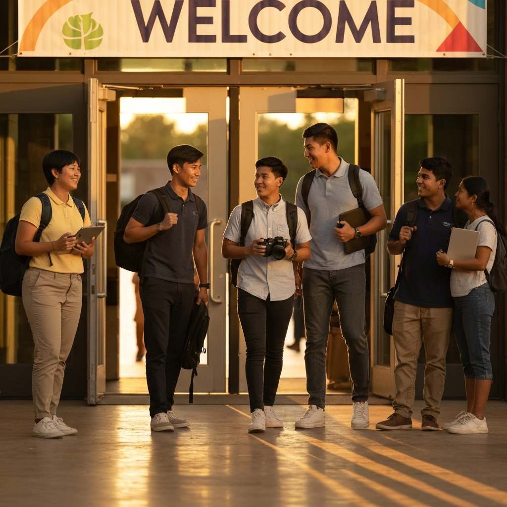 La pausa en el procesamiento de visas de inmigrantes: lo que cambia para estudiantes, intercambios y empleadores 3 Grupo diverso entrando a campus