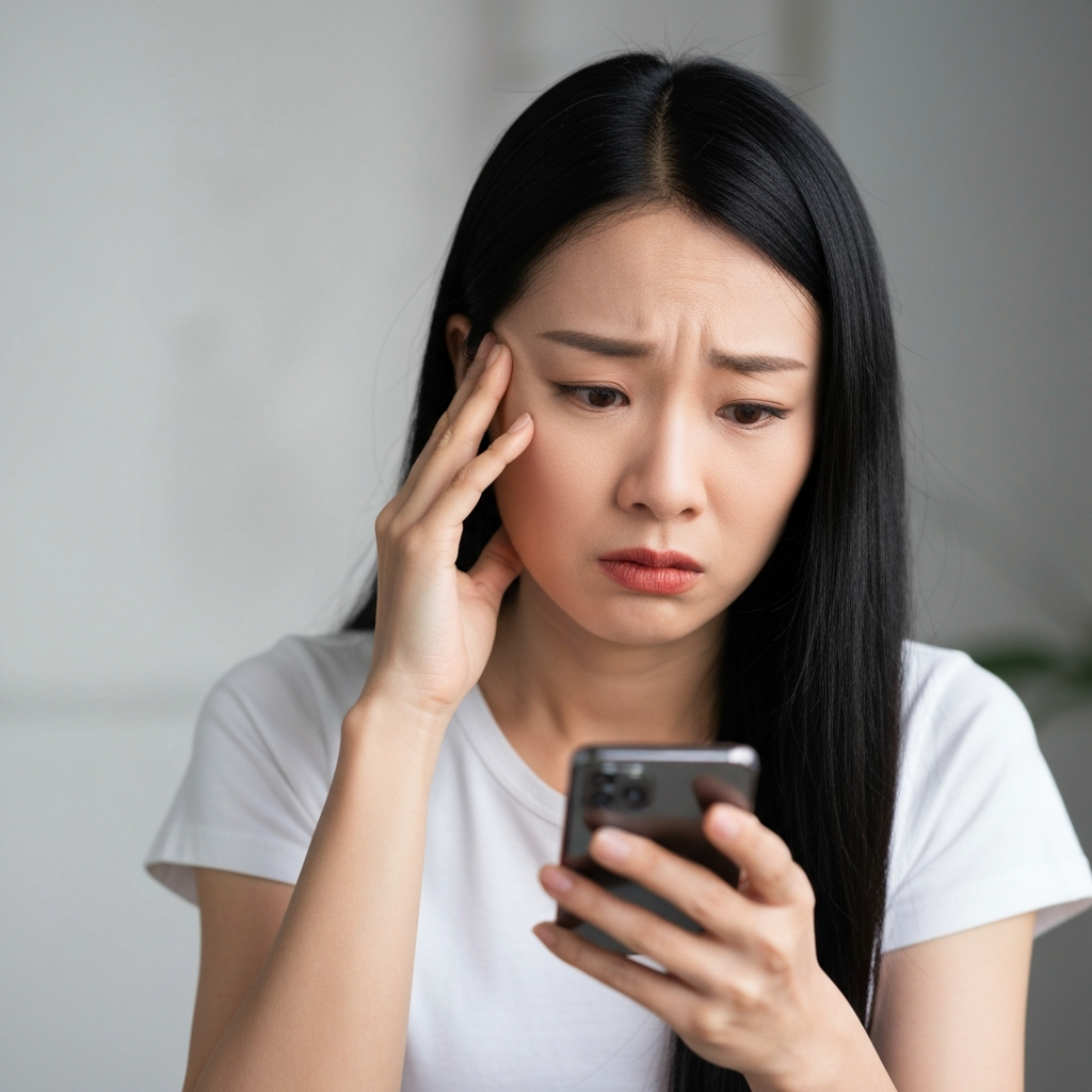 mujer preocupada frente a laptop