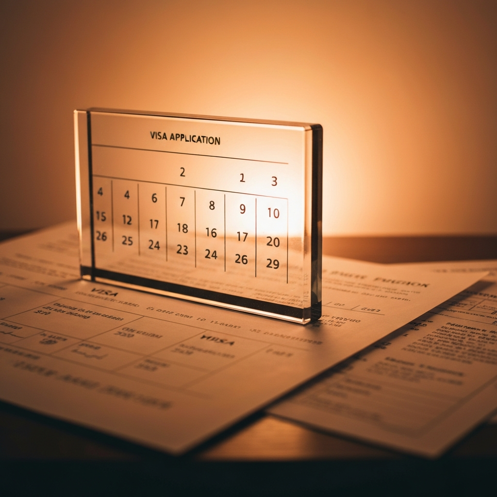 Calendario con fechas de visa y flechas progreso