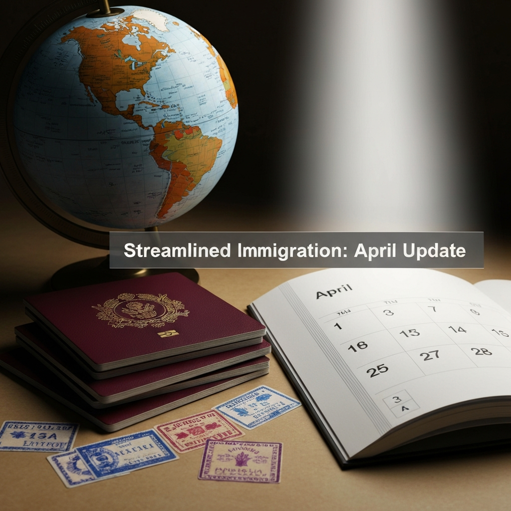 Globo, pasaportes y calendario simbolizando progreso migratorio