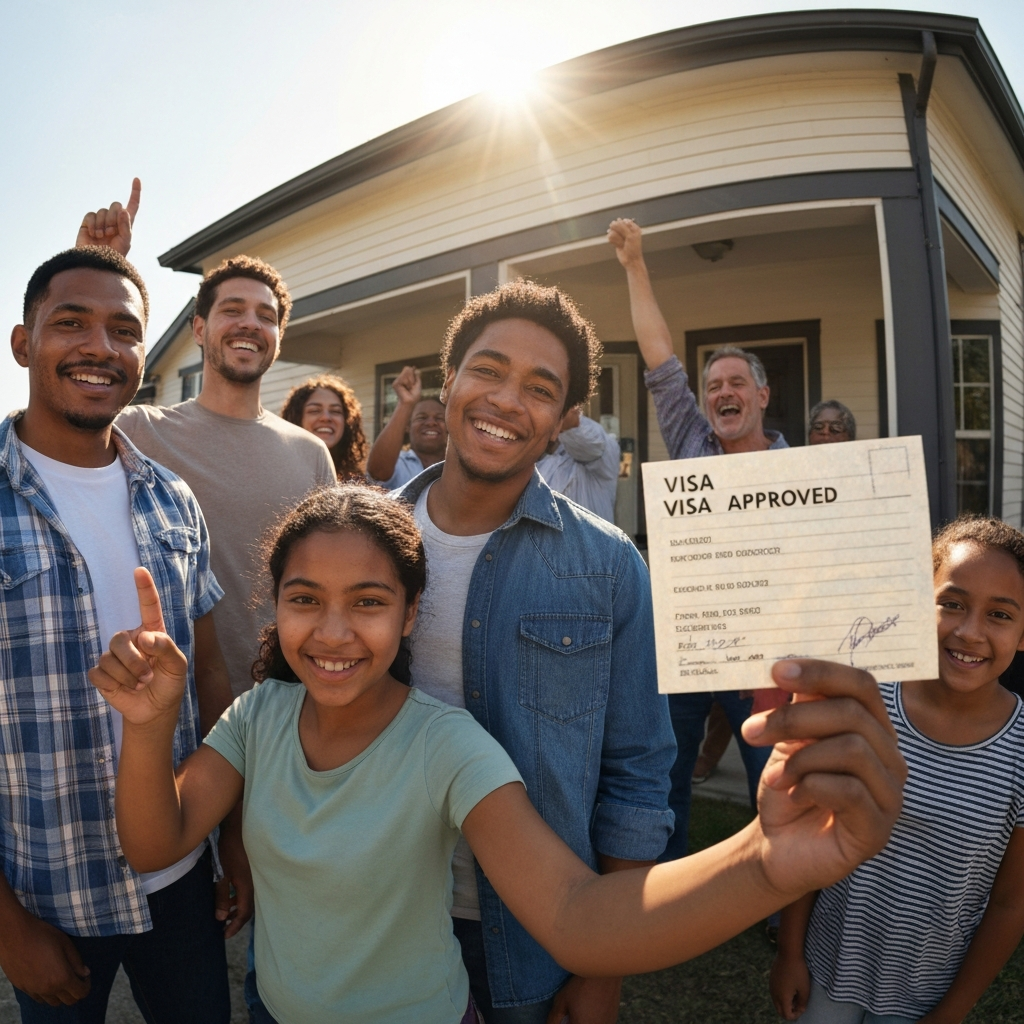 Impactante avance en la visa de inmigración que acelera la residencia para familias y empleo 3 Familia reunida frente a casa