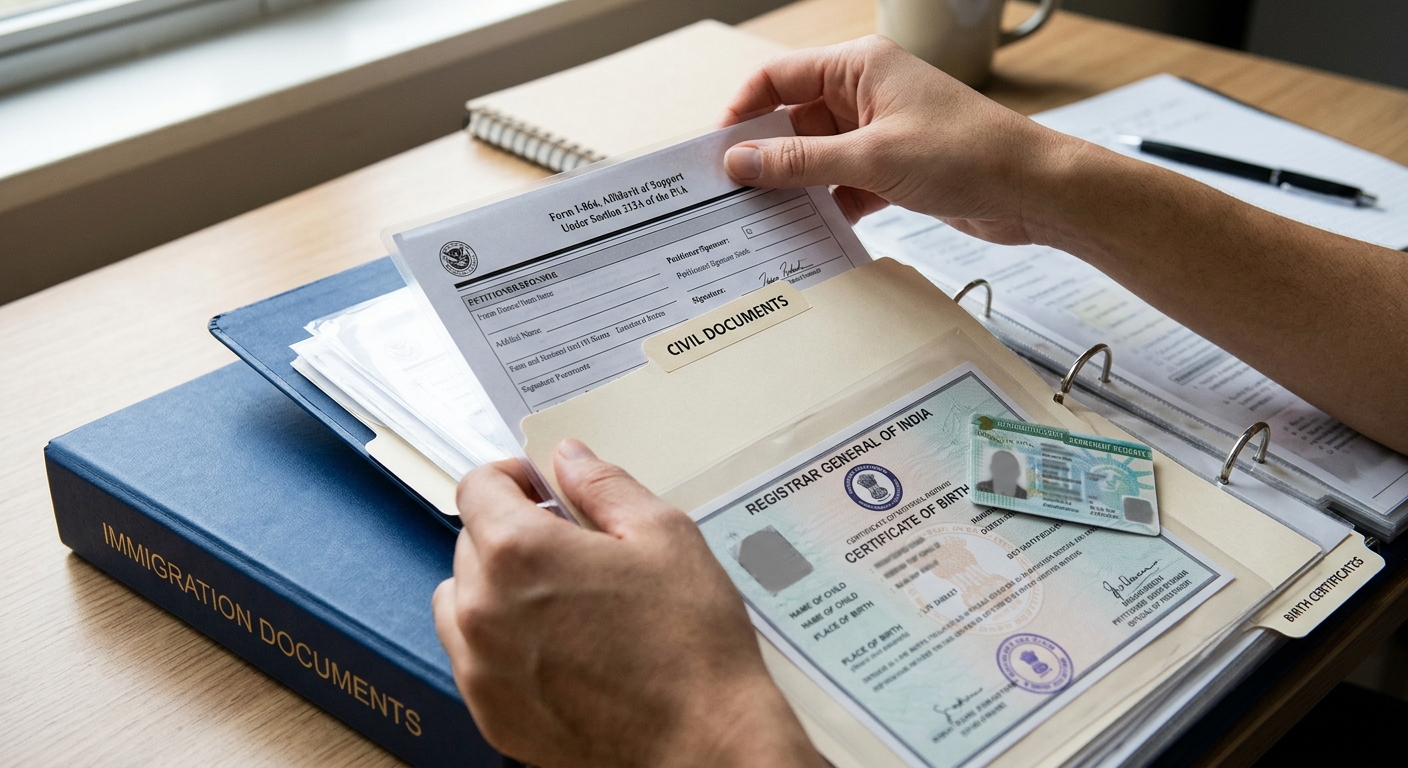 I-130 aprobada, ¿qué sigue? Próximos pasos hacia la Green Card 2 Organización de certificados civiles y del Formulario I-864 de apoyo financiero para un caso de residencia por familia.