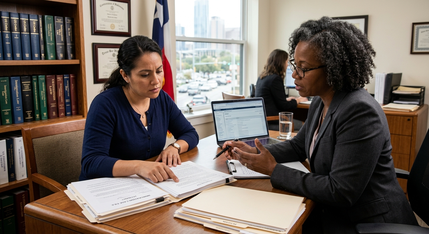 ¿Qué delitos no perdona inmigración en Estados Unidos? 1 Persona preocupada consulta con su abogada qué delitos no perdona inmigración antes de presentar su solicitud.