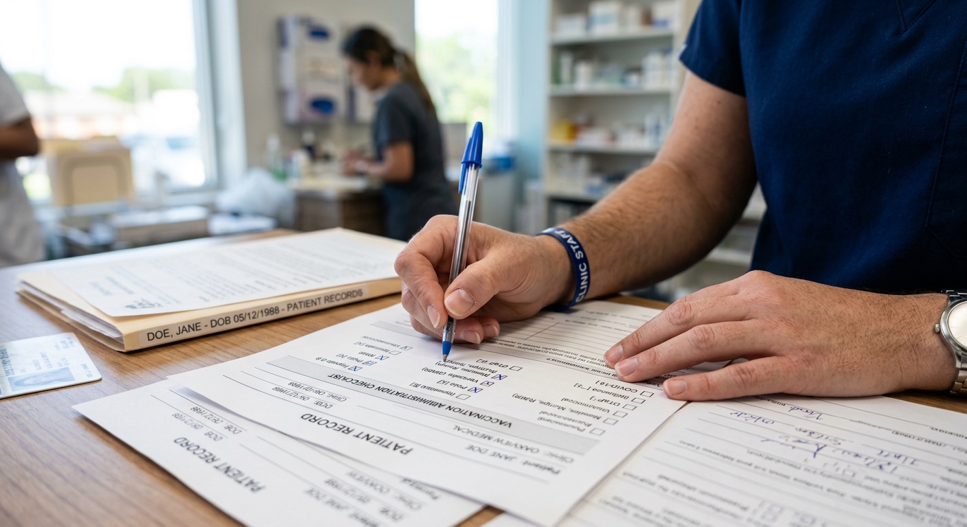 Examen médico de inmigración y formulario I-693 para la residencia 2 Una persona revisa su historial de vacunas antes de la cita con el médico civil autorizado por USCIS.