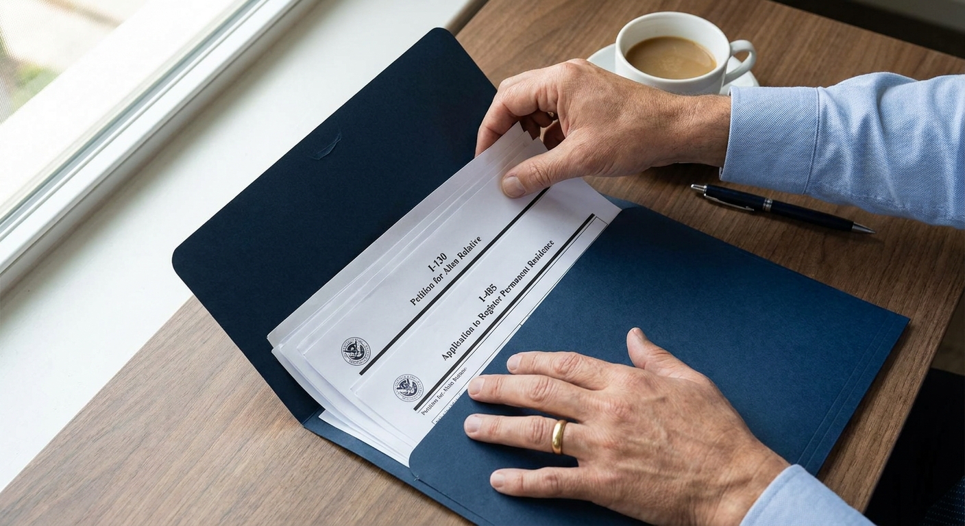 Documentos clave para casarse con un ciudadano americano siendo inmigrante: formularios I-130 e I-485.