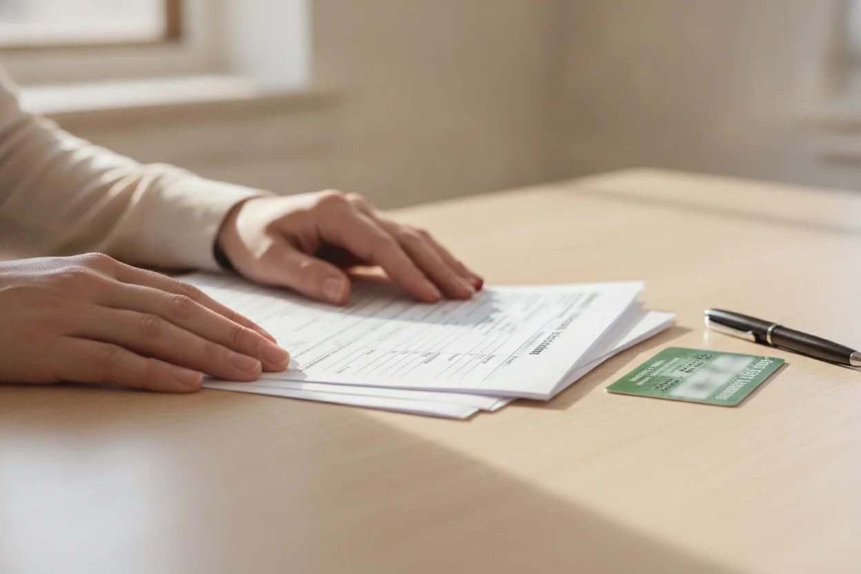 ¿Cómo obtener la residencia permanente en Estados Unidos? 2 Manos organizan formularios de inmigración y green card para solicitar la residencia permanente