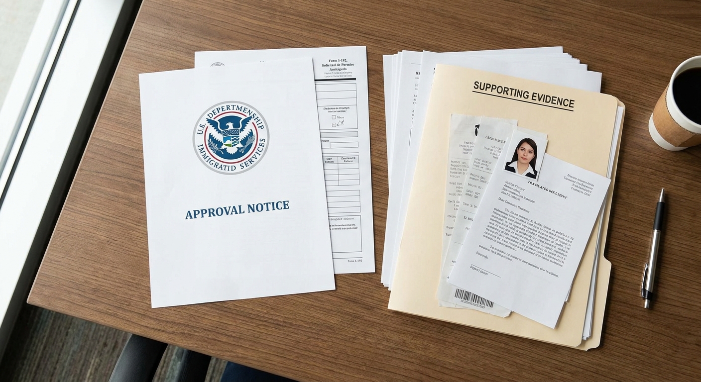 Requisitos de la visa U para víctimas de delitos 3 Carta oficial de aprobación del perdón I-192 junto a documentos de apoyo.