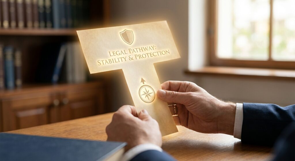 Beneficios de la visa T para víctimas de trata de personas 1 Documento legal que representa los beneficios de la visa t, simbolizando proteccion y un camino hacia la estabilidad.