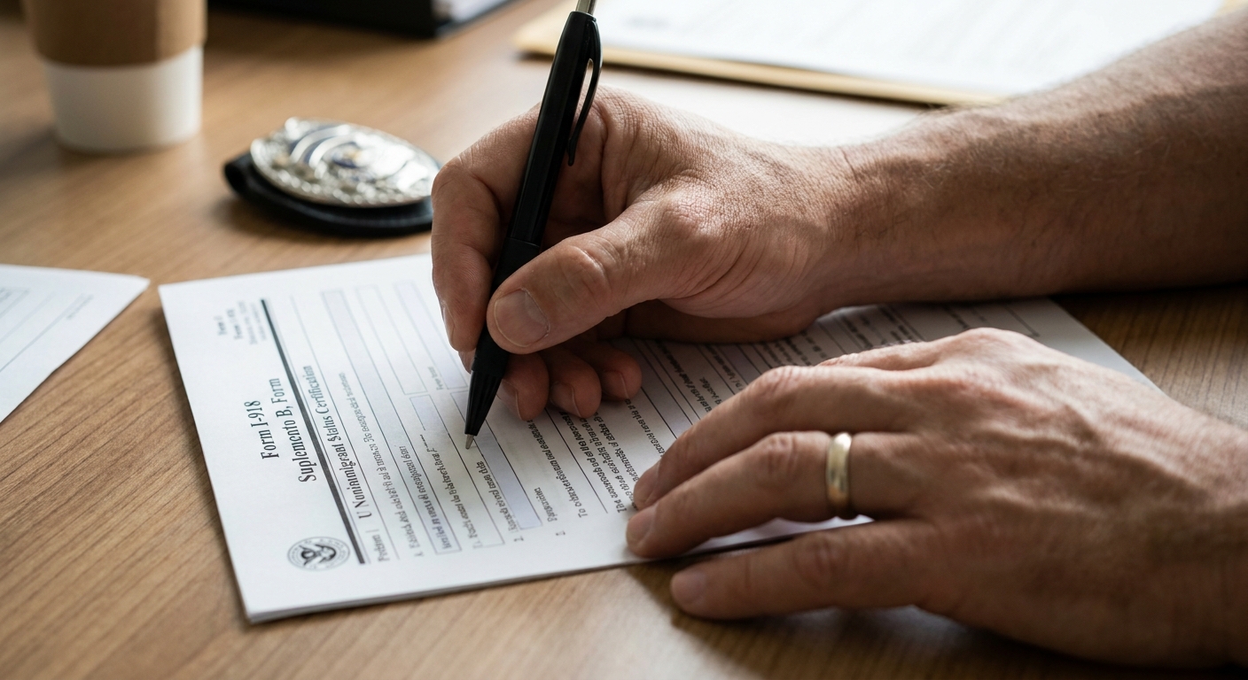 Requisitos de la visa U para víctimas de delitos 2 Manos llenando el Formulario I-918, Suplemento B para la certificación policial.