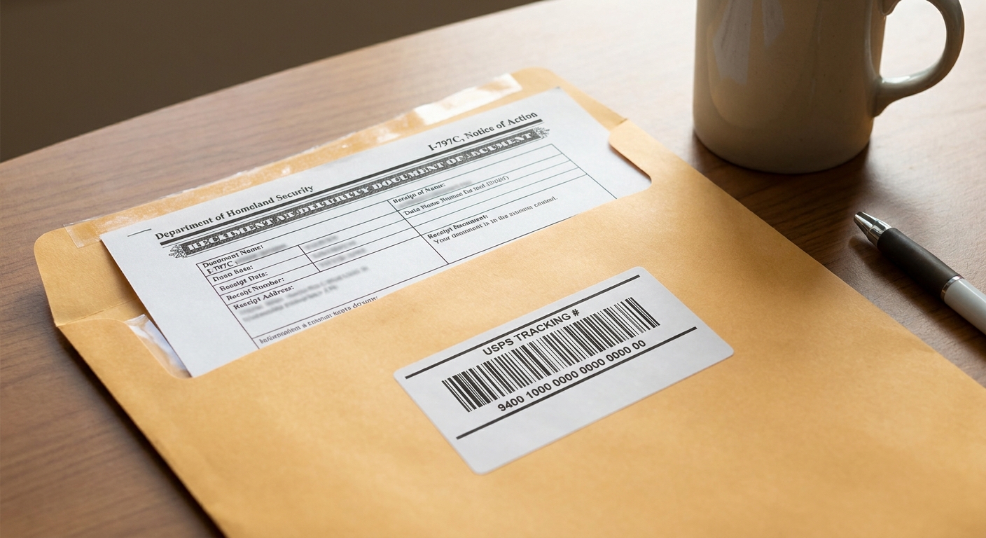 ¿Qué hacer si pierdes el permiso de trabajo o te lo roban? 3 Aviso de recibo oficial I-797 de USCIS listo para presentar al empleador como prueba temporal.