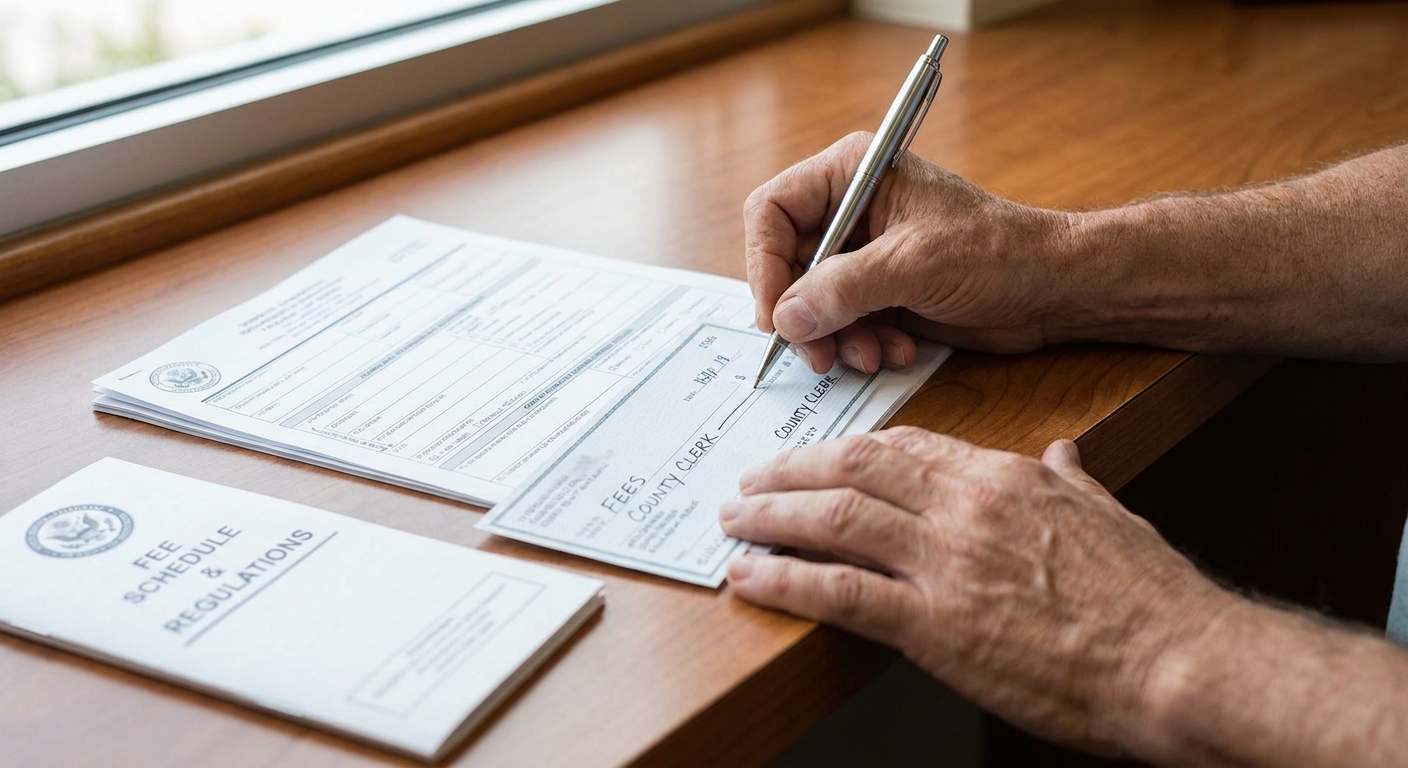 ¿Cómo sacar el pasaporte americano por primera vez tras hacerte ciudadano? 2 Solicitante preparando pago de tarifas federales mediante cheque personal para trámite de identidad civil