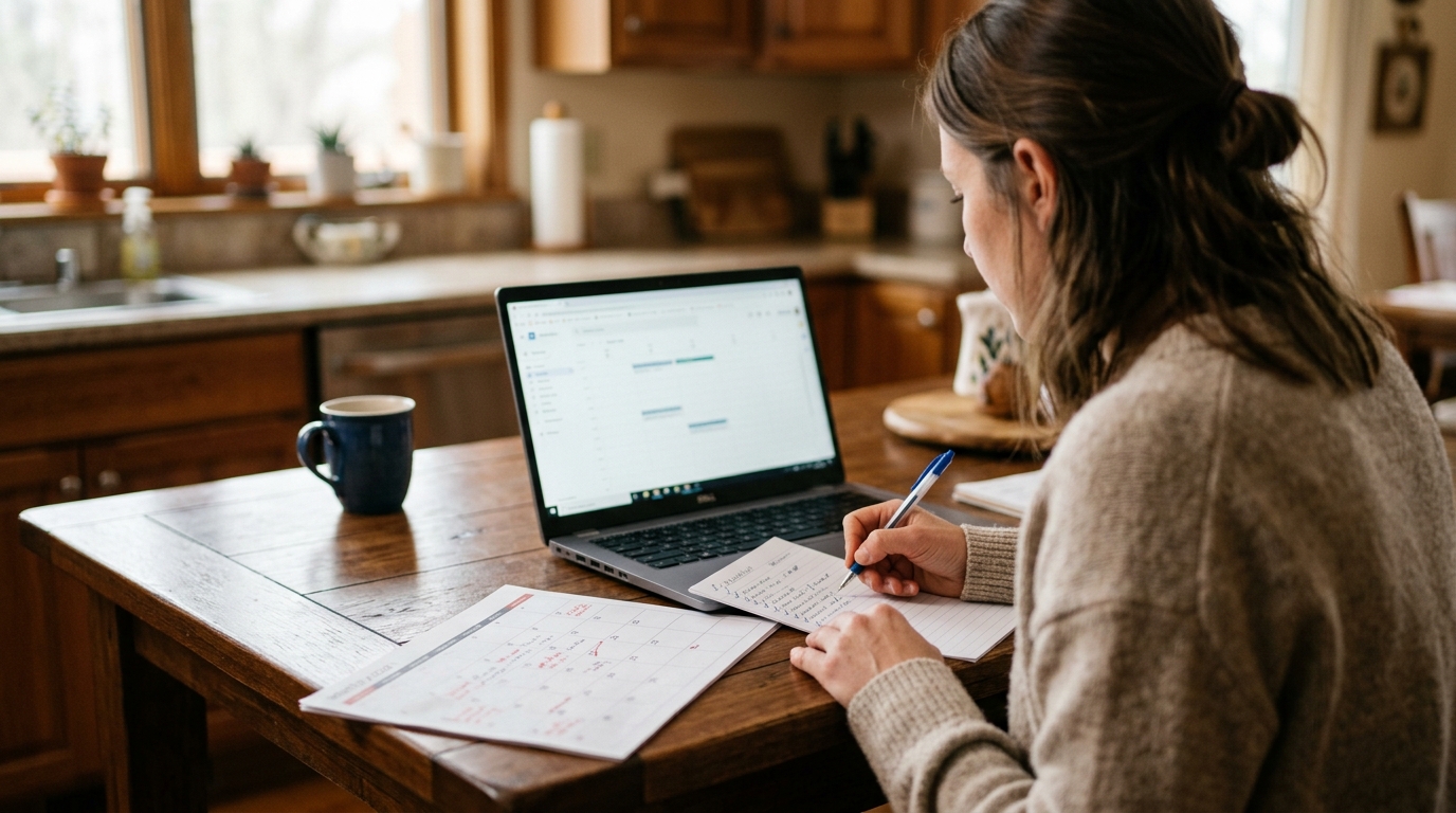 USCIS actualiza guías de empleo por terminación de TPS 2 Persona revisando una lista de requisitos en una computadora portatil en casa.