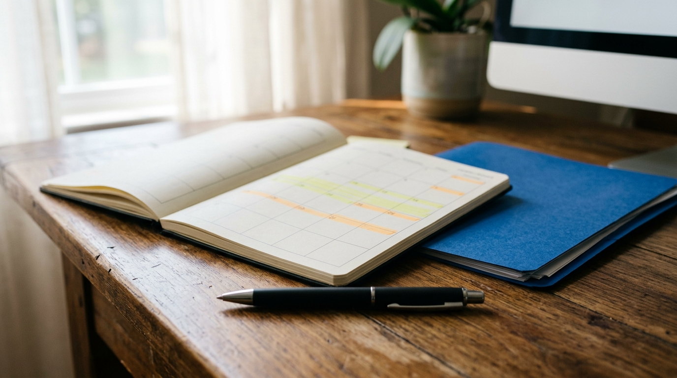 Calendario sobre un escritorio de madera que representa la extension provisional de permisos tps.