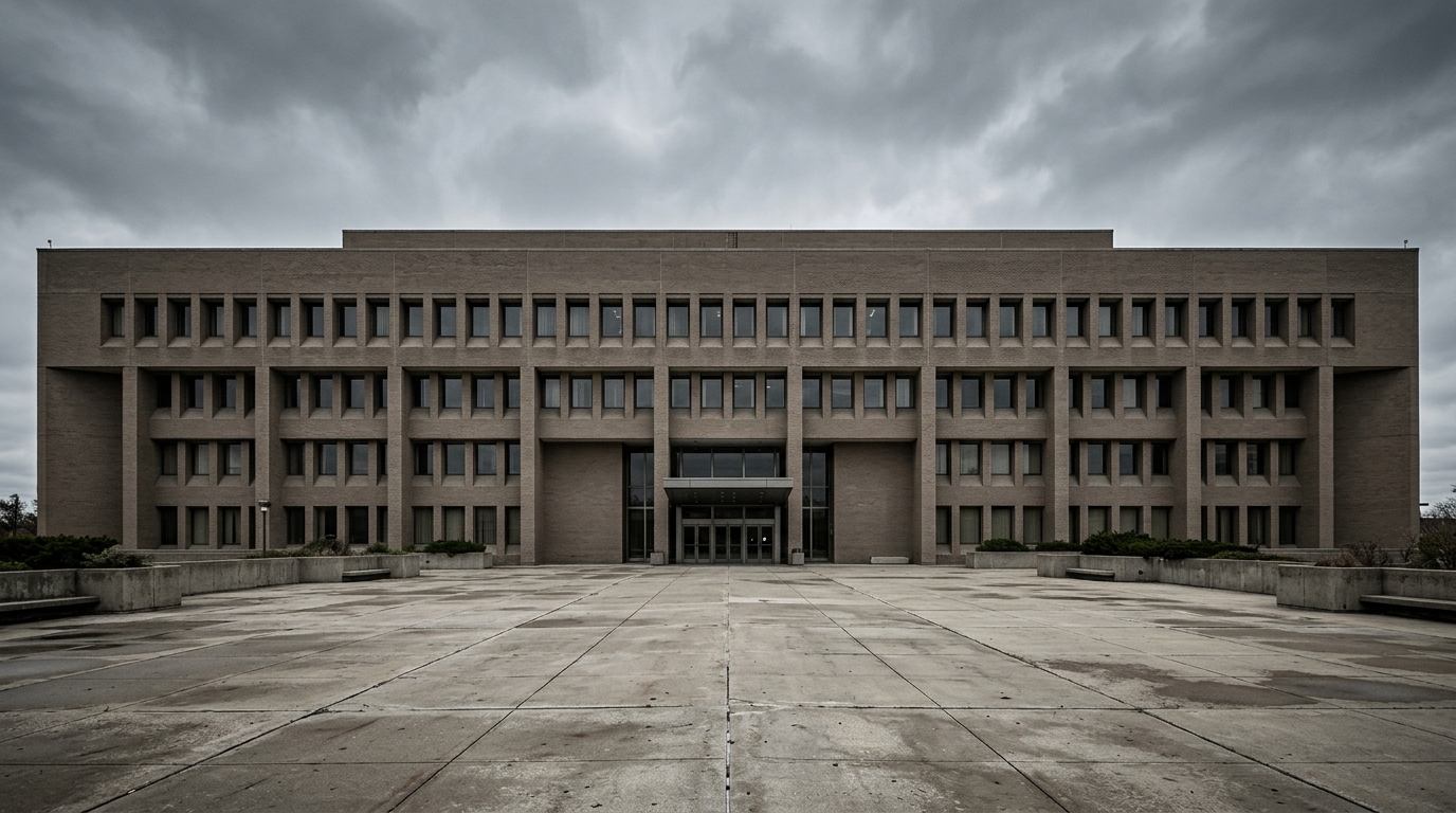 Edificio gubernamental neutro que representa el nuevo centro de detencion de ICE