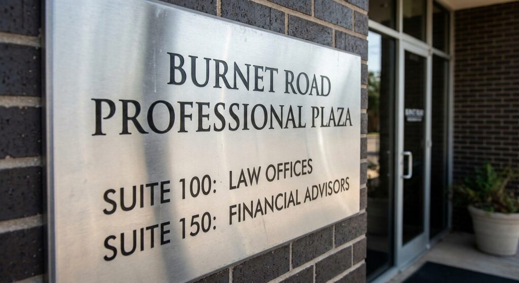 USCIS en Austin, qué oficina te toca y qué se resuelve en cada una 2 Fachada de edificio gubernamental en Burnet Road con senalizacion para tramites de uscis austin y suites de atencion.