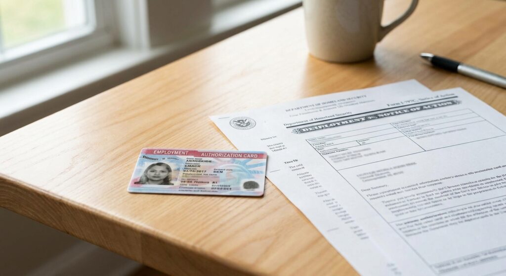 Vista de cerca de documentos oficiales sobre categoria c14 permiso de trabajo en una oficina