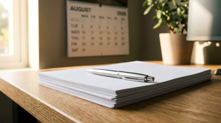Documentos organizados sobre un escritorio listos para la nueva edicion del formulario I-864 de inmigracion.