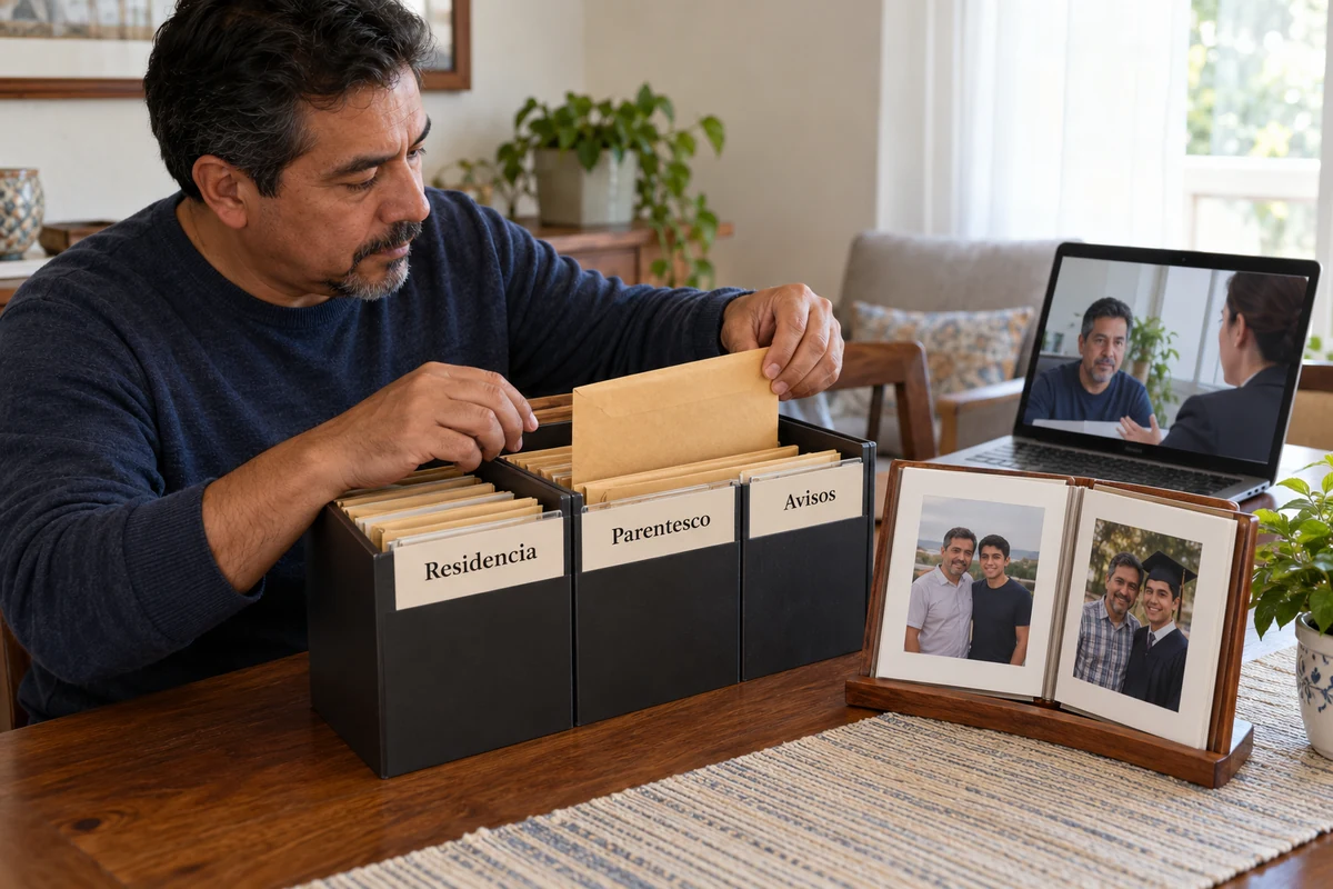 Soy residente permanente, ¿puedo pedir a mi hijo? 2 Padre organiza documentos de parentesco para pedir a su hijo como residente permanente