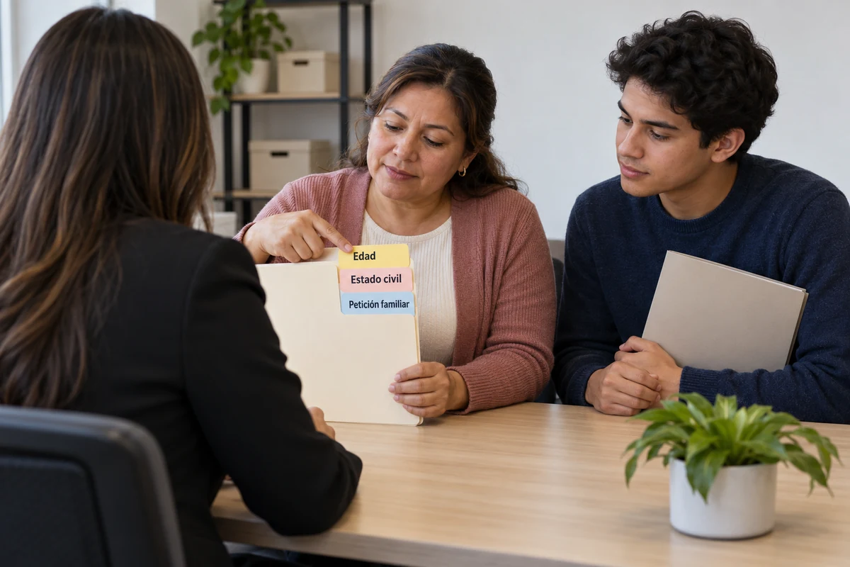Soy residente permanente, ¿puedo pedir a mi hijo? 1 Madre residente e hijo revisan la petición familiar y cambios de edad o estado civil