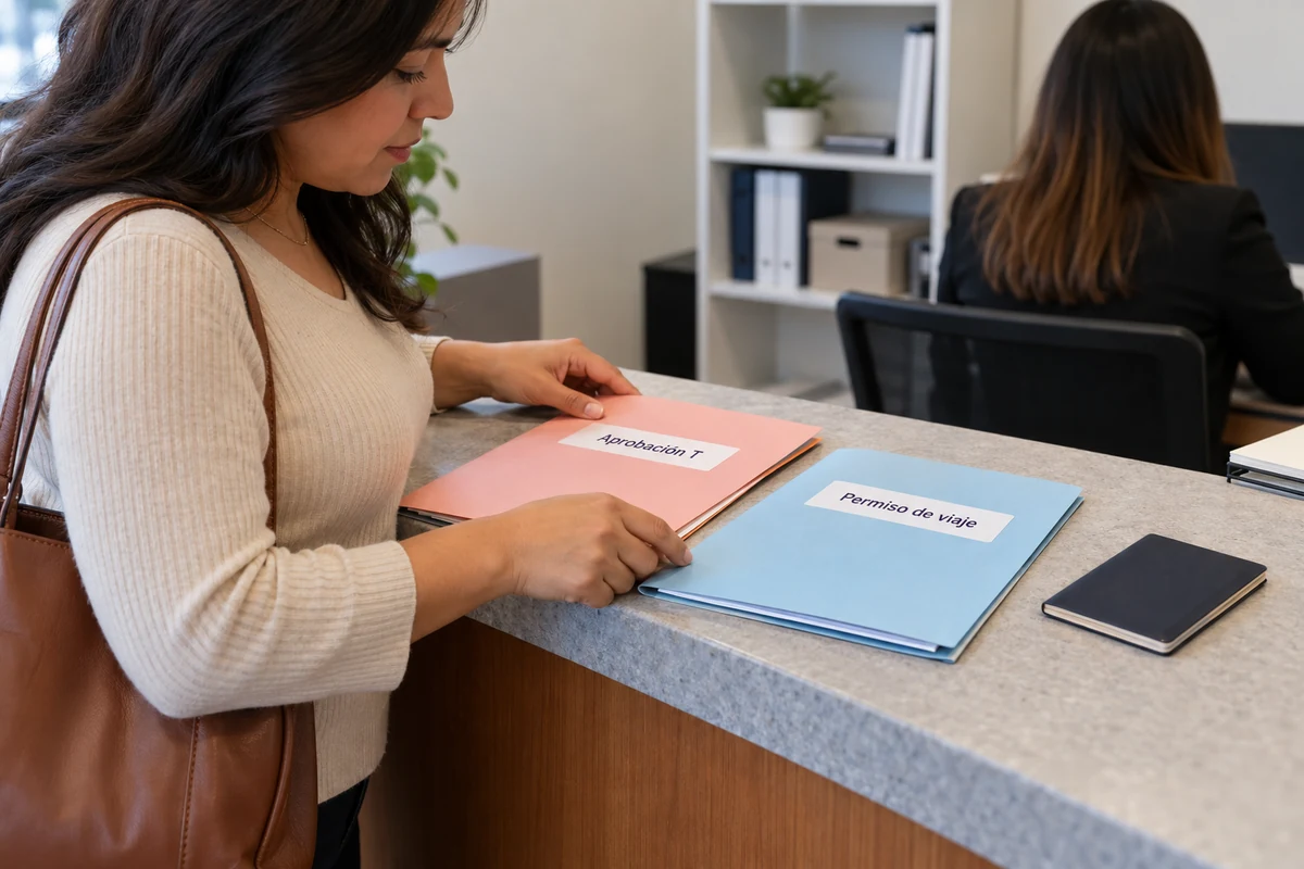 ¿Se puede viajar con la visa T aprobada? Permiso y riesgos al regresar 3 Persona separando aprobación y permiso para viajar con la visa T
