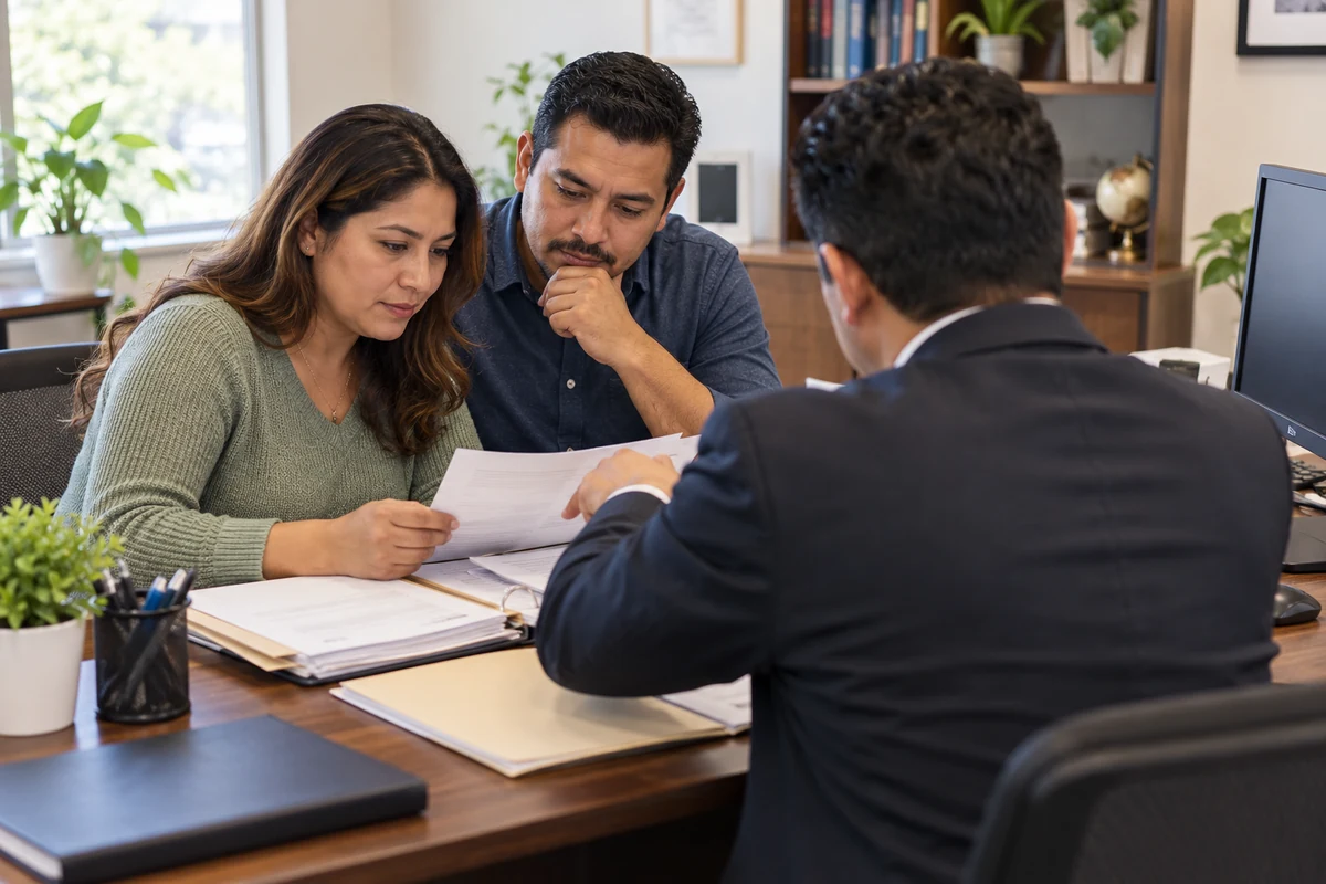 ¿Cuánto tarda la residencia por visa T y cuándo se solicita? 4 Familia revisa el recibo del ajuste de estatus por visa T.