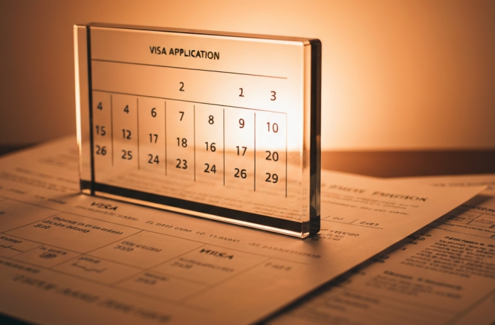 Calendario con fechas de visa y flechas progreso