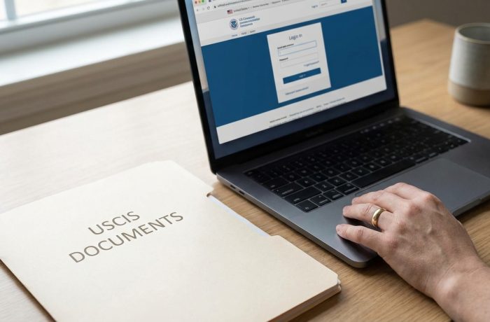 Carpeta de documentos y el portal USCIS, despues de la entrevista de inmigracion que sigue