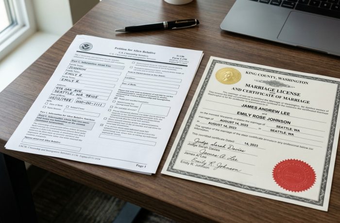 Documentos legales y formularios oficiales necesarios para solicitar la green card por matrimonio ante las autoridades federales.