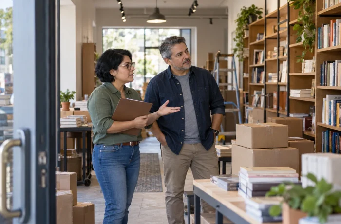 Socios evalúan un local para crear una empresa en Estados Unidos siendo extranjeros