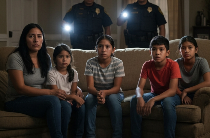 Familia hispana durante allanamiento a su casa
