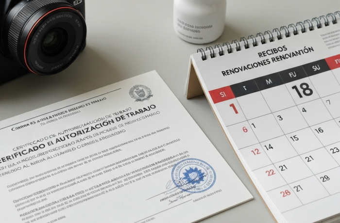 Mesa con EAD desgastado y calendario de 18 meses