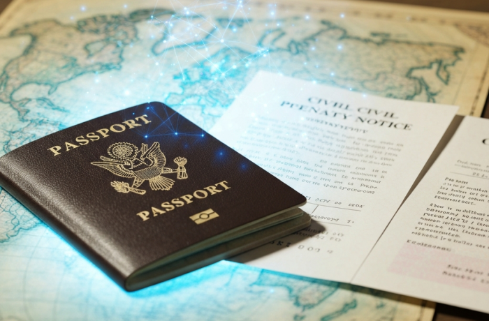 Pasaporte y mapa simbolizando salida voluntaria