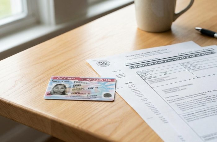 Vista de cerca de documentos oficiales sobre categoria c14 permiso de trabajo en una oficina