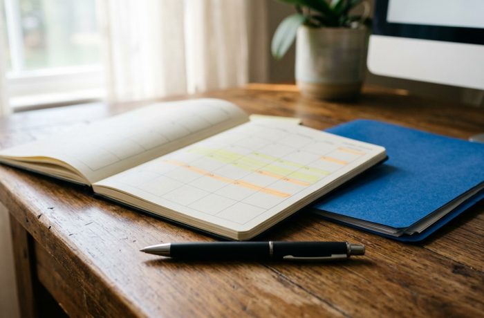 Calendario sobre un escritorio de madera que representa la extension provisional de permisos tps.