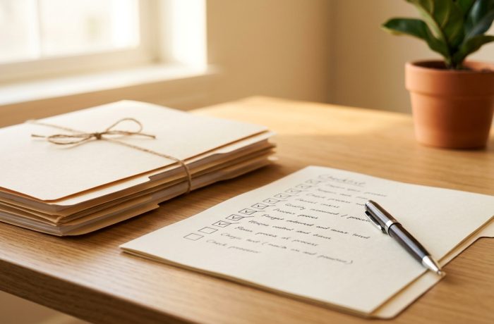 Documentos de residencia en un escritorio durante la rescision de regla de carga publica